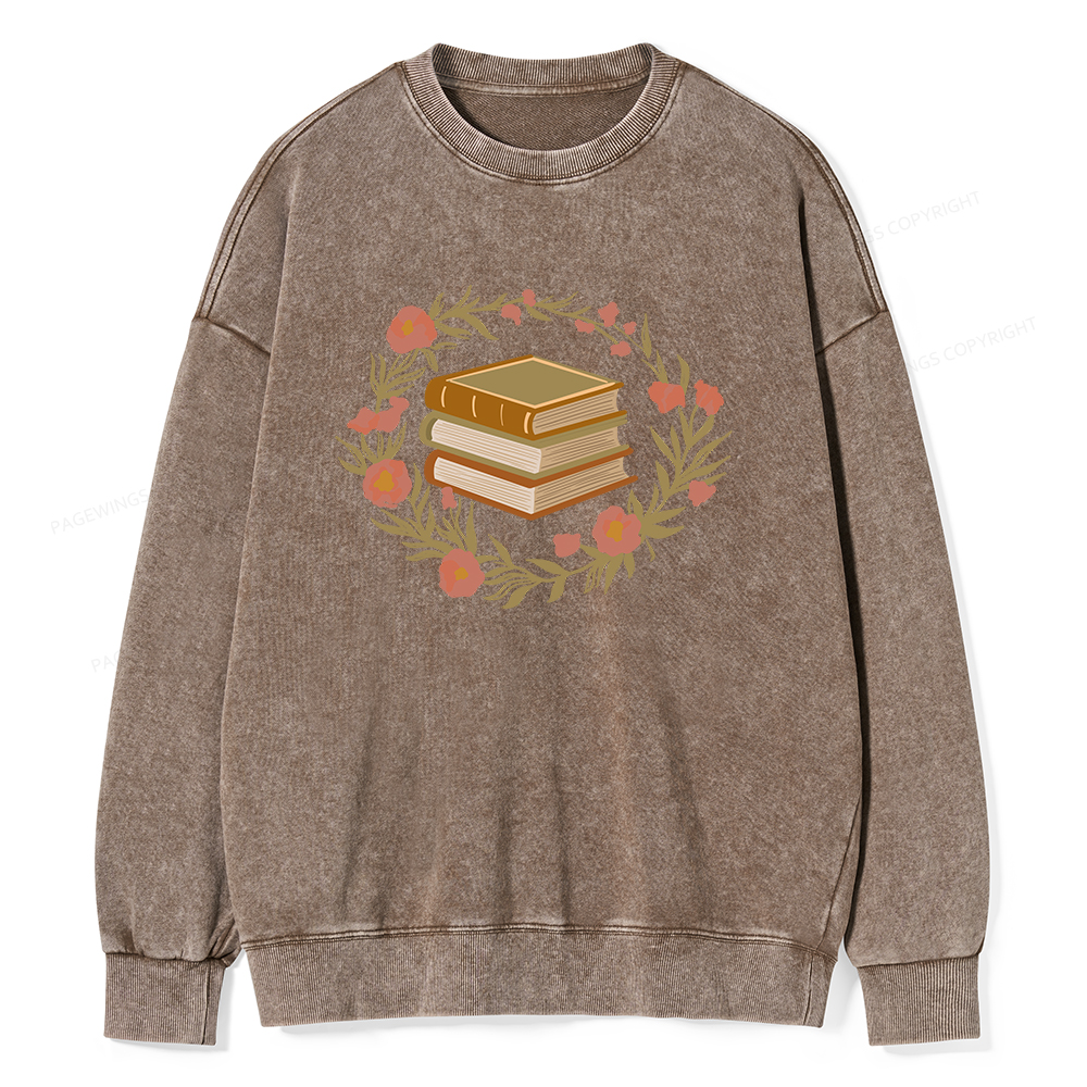 Pagewings Floral Book Lover Unisex Washed Sweatshirt