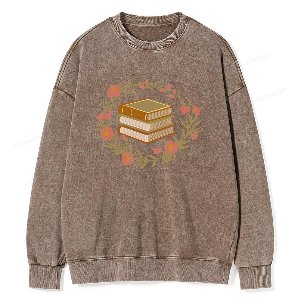 Pagewings Floral Book Lover Unisex Washed Sweatshirt