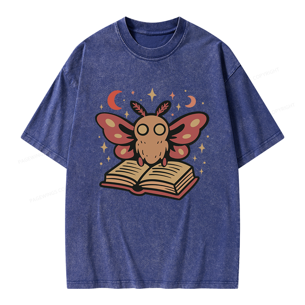 Pagewings Cute Bookish Moth Unisex Washed T-shirt
