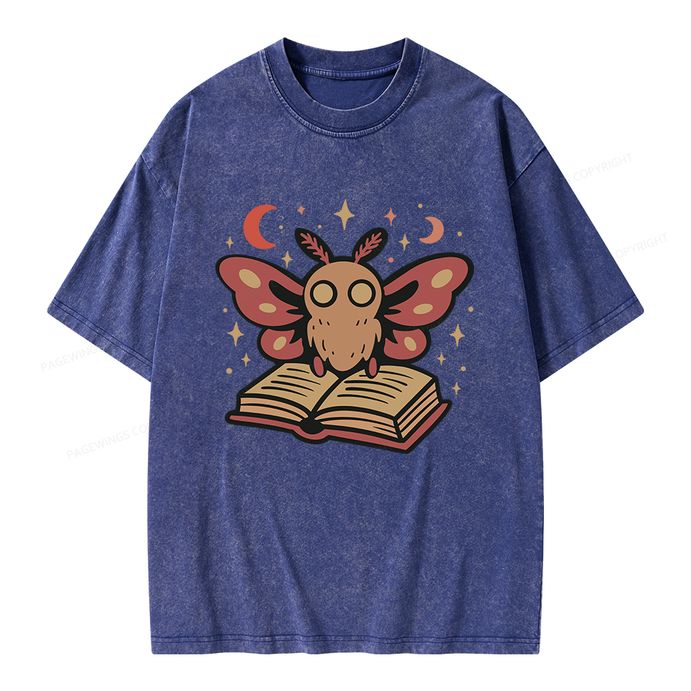 Pagewings Cute Bookish Moth Unisex Washed T-shirt