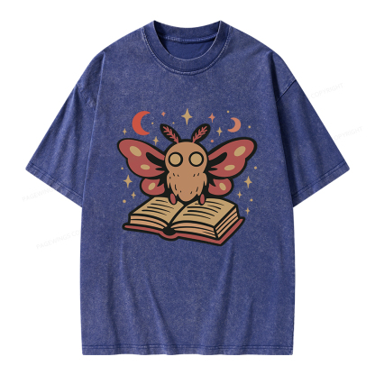 Pagewings Cute Bookish Moth Unisex Washed T-shirt