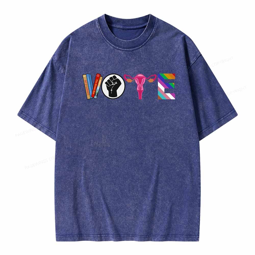 Pagewings VOTE Banned Books T-Shirt Unisex Washed T-shirt