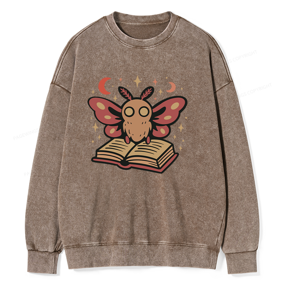 Pagewings Cute Bookish Moth Unisex Washed Sweatshirt