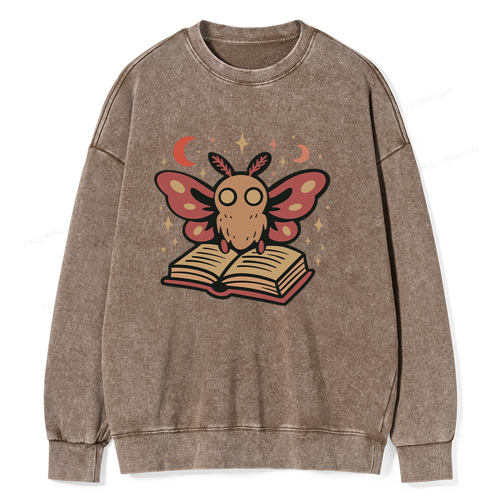 Pagewings Cute Bookish Moth Unisex Washed Sweatshirt