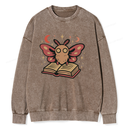 Pagewings Cute Bookish Moth Unisex Washed Sweatshirt