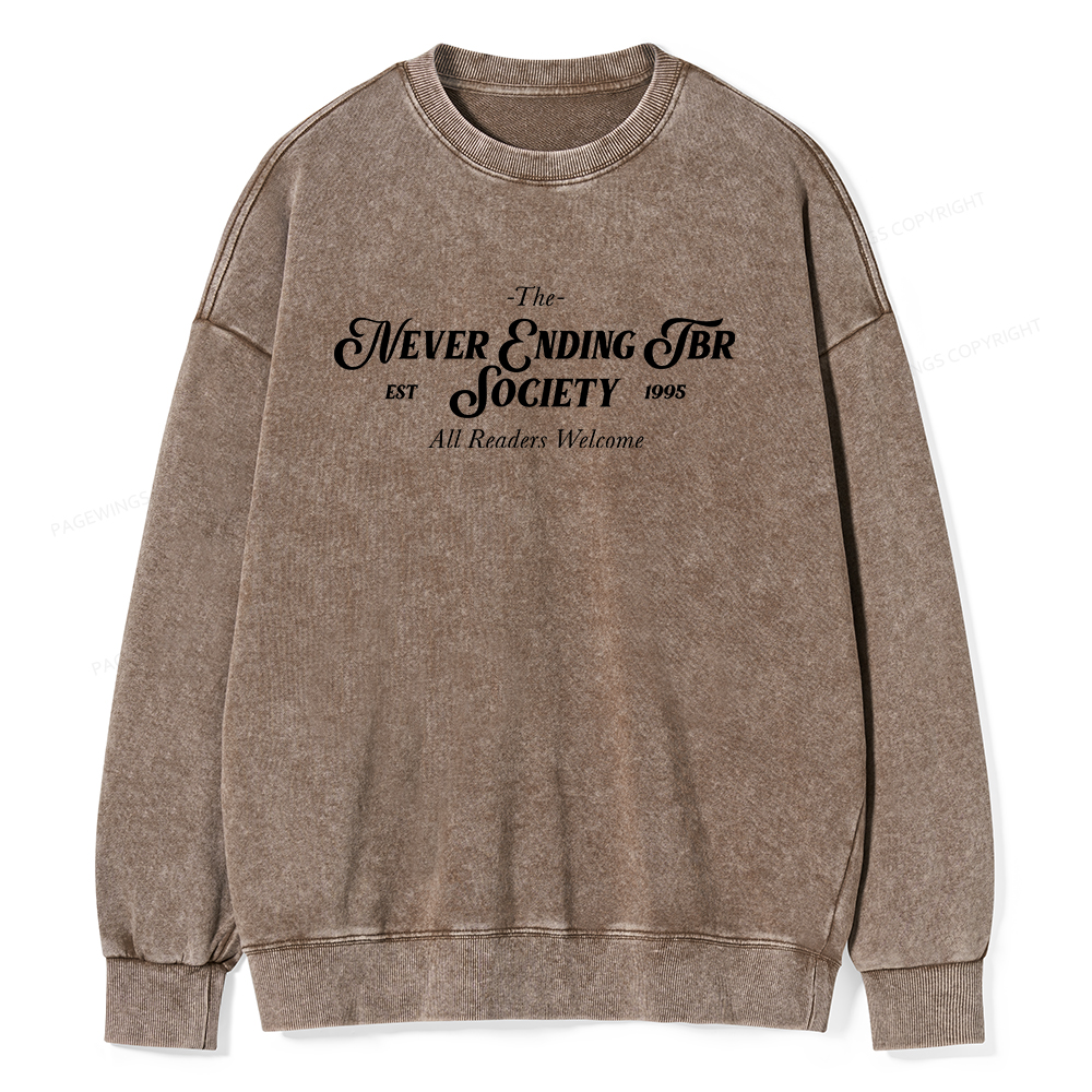 Pagewings Never Ending TBR Society Unisex Washed Sweatshirt