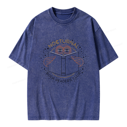 Pagewings Nocturnal Book Readers Club  Unisex Washed T-shirt