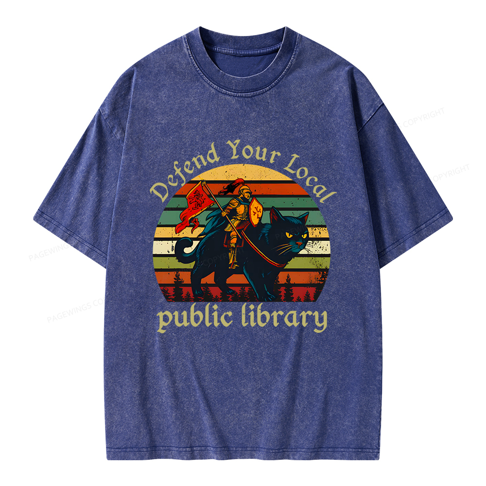 Pagewings Defend Your Local Public Library Unisex Washed T-shirt