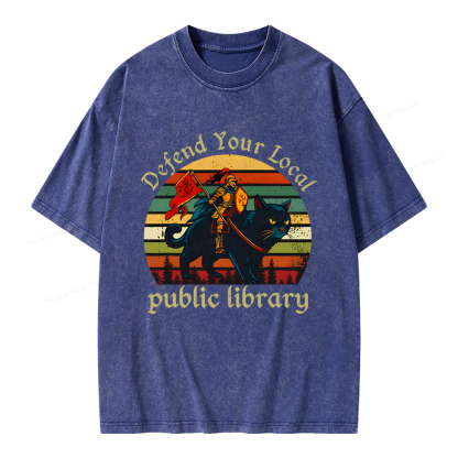 Pagewings Defend Your Local Public Library Unisex Washed T-shirt