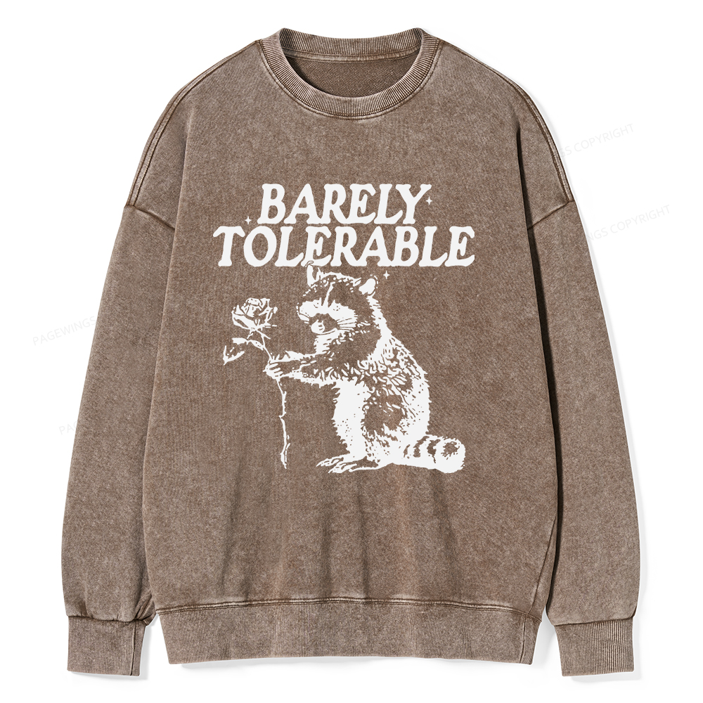 Pagewings Raccoon Barely Tolerable Unisex Washed Sweatshirt