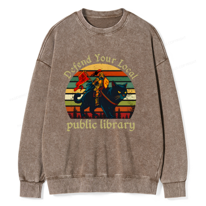 Pagewings Defend Your Local Public Library Unisex Washed Sweatshirt