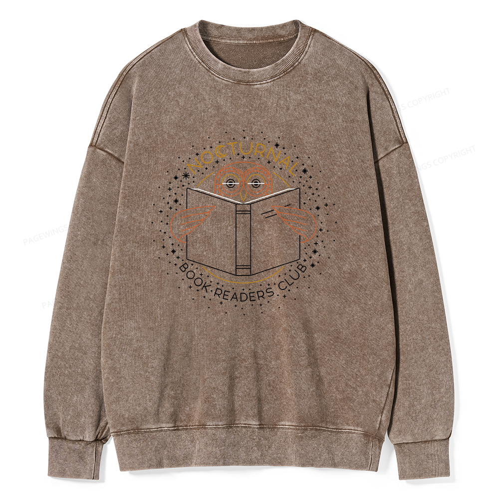 Pagewings Nocturnal Book Readers Club Unisex Washed Sweatshirt