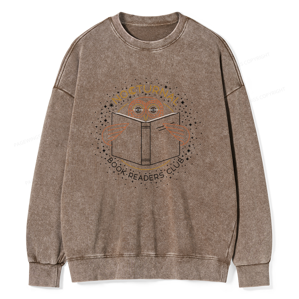 Pagewings Nocturnal Book Readers Club Unisex Washed Sweatshirt