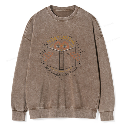 Pagewings Nocturnal Book Readers Club Unisex Washed Sweatshirt