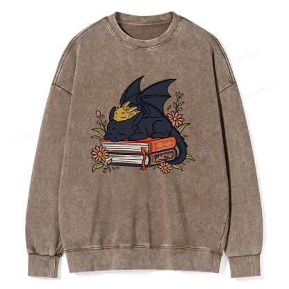 Pagewings Dragon Book Unisex Washed Sweatshirt