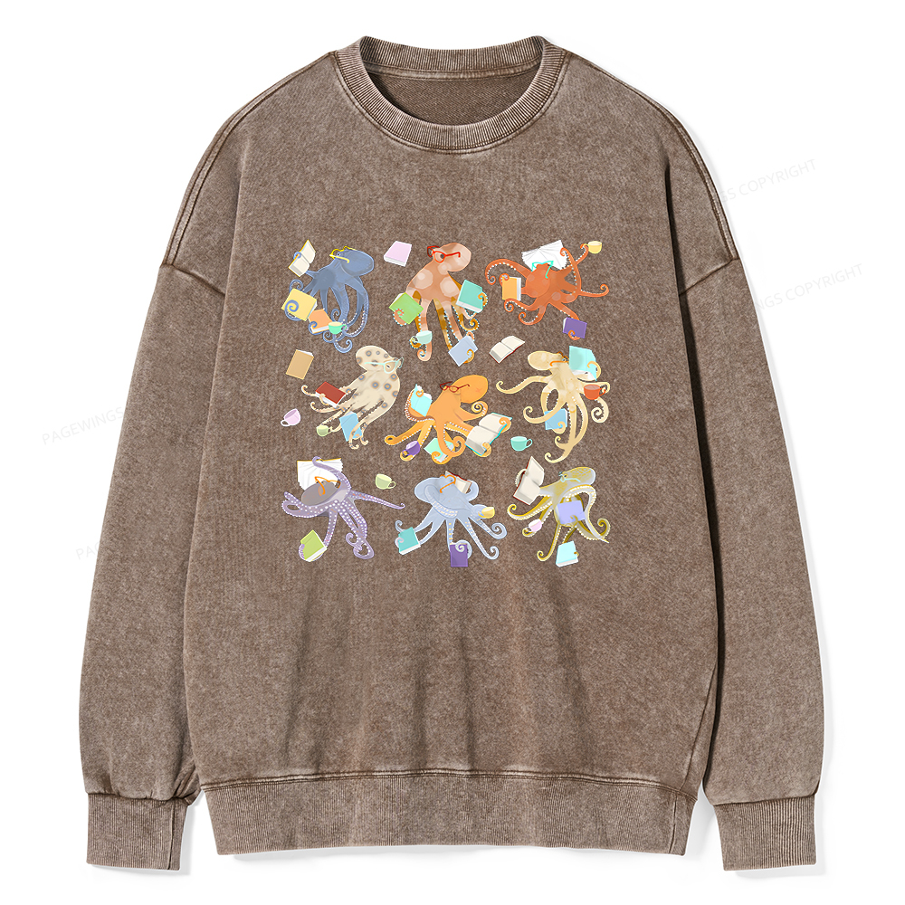 Pagewings Reading Octopuses Unisex Washed Sweatshirt