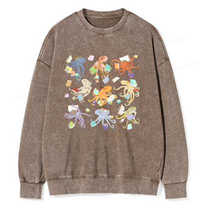 Pagewings Reading Octopuses Unisex Washed Sweatshirt