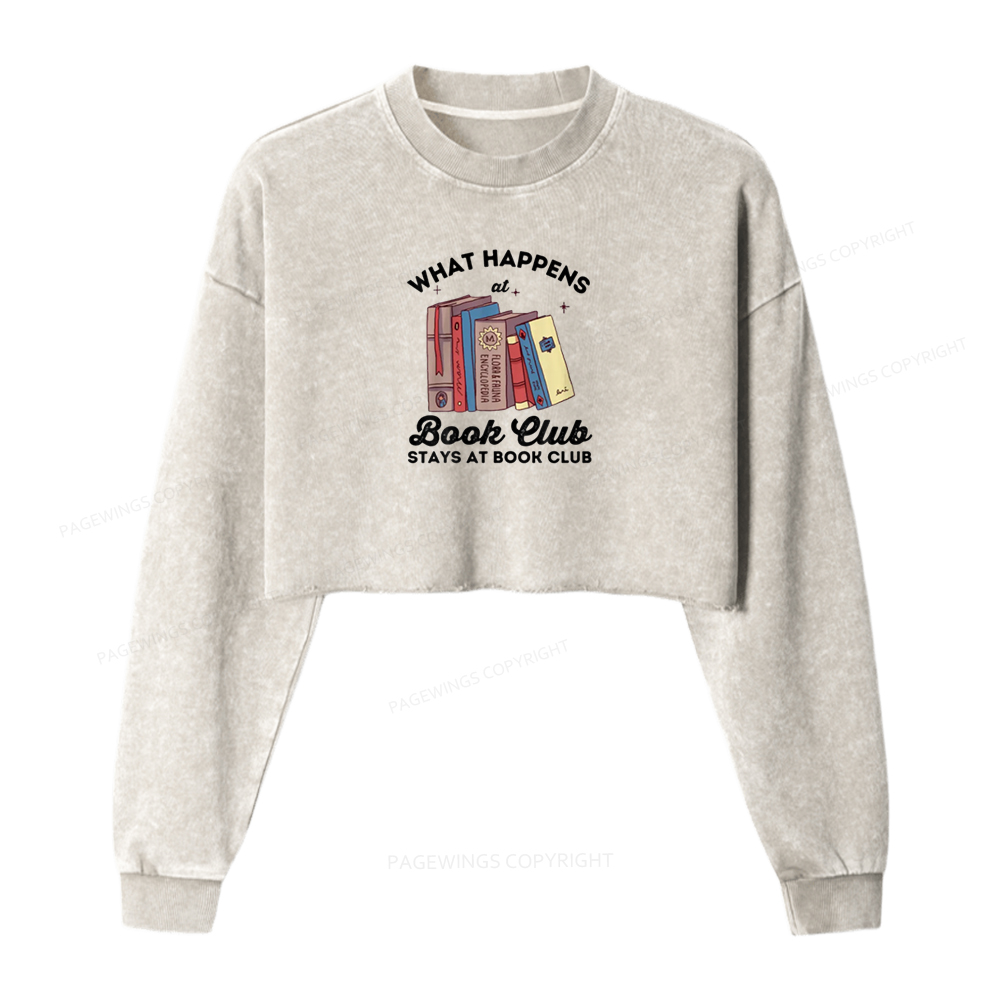 Pagewings Stays At Book Club Book Women Washed Crop Sweatshirt