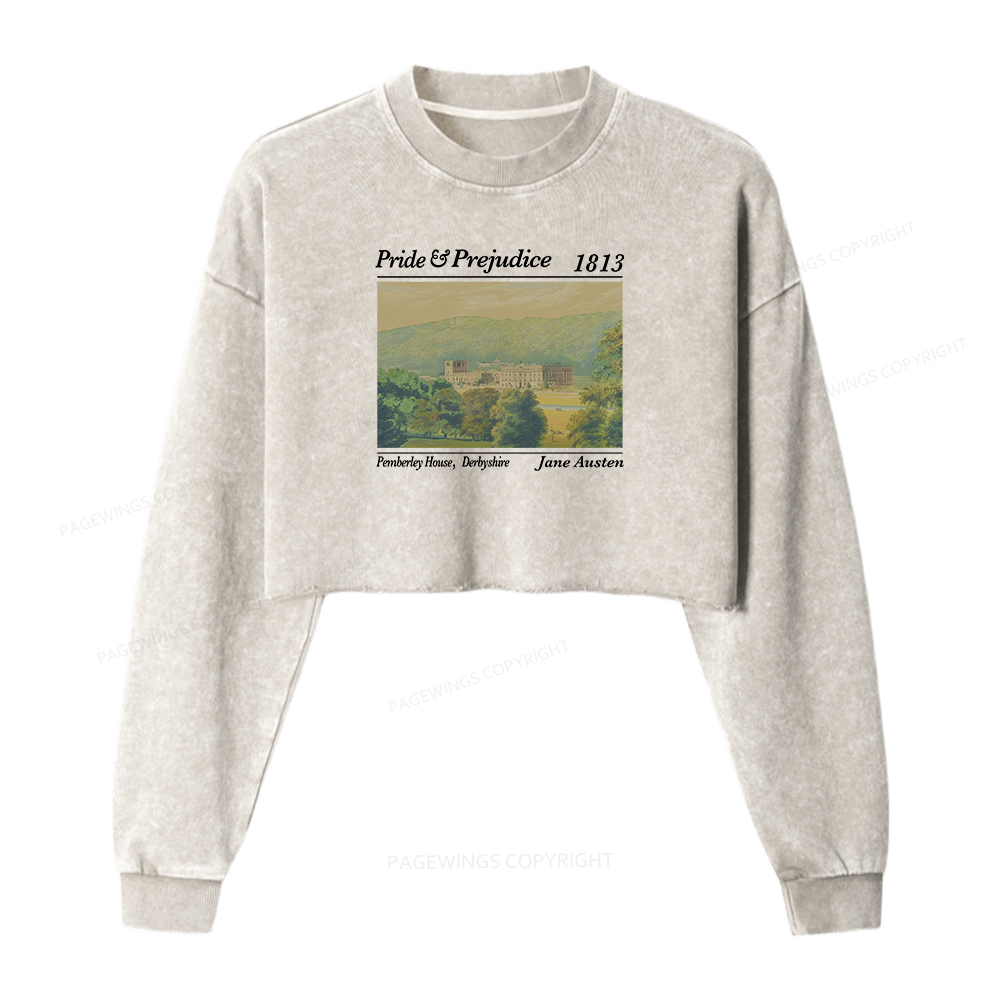 Pagewings Pemberley House Women Washed Crop Sweatshirt