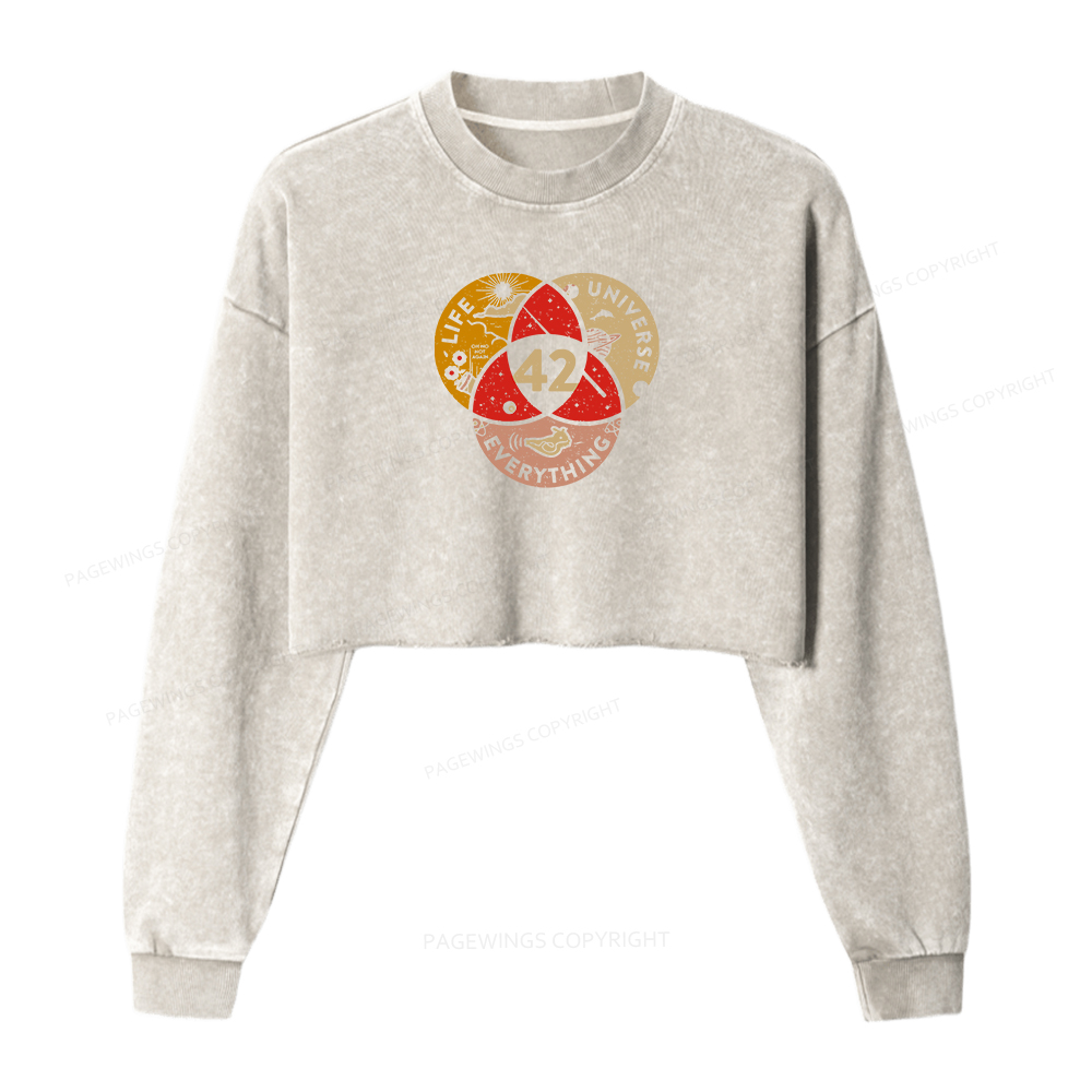 Pagewings 42 The Answer To Life The Universe And Everything Women Washed Crop Sweatshirt