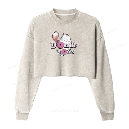 Pagewings Donut Cat Bookish Women Washed Crop Sweatshirt