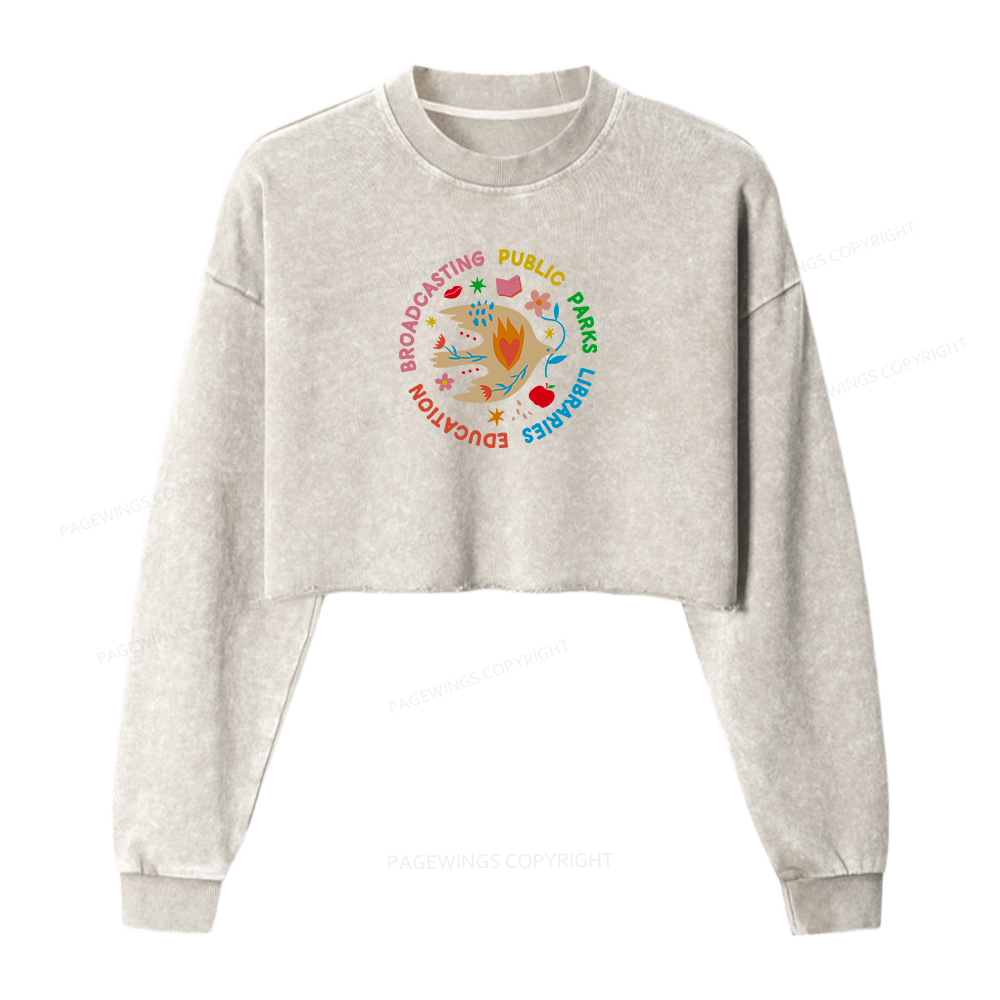 Pagewings Public Parks Libraries Education Broadcasting Women Washed Crop Sweatshirt