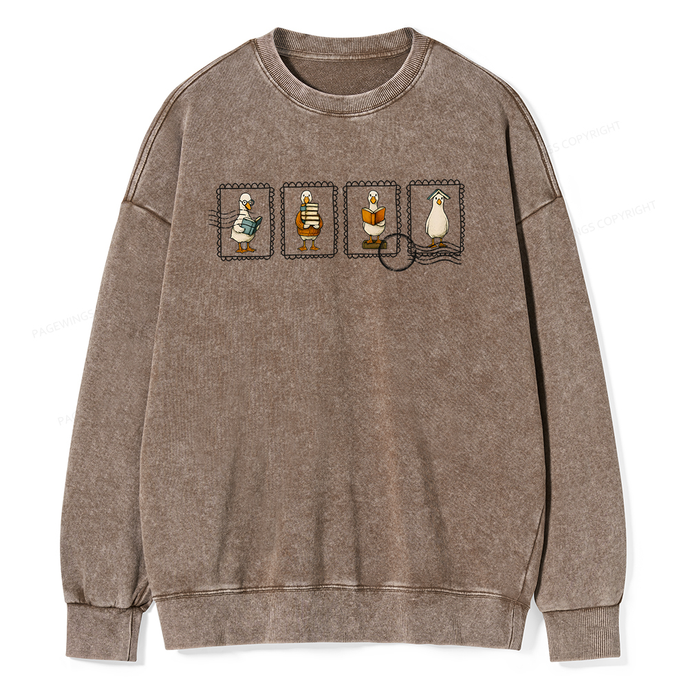 Pagewings Silly Goose Reading Unisex Washed Sweatshirt