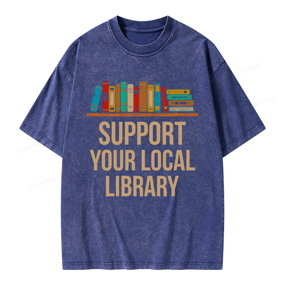 Pagewings Support Your Local Library Unisex Washed T-shirt