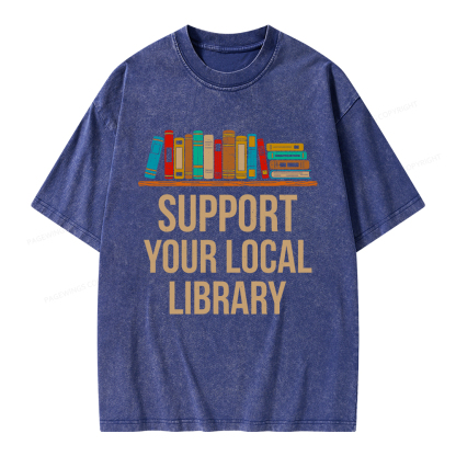 Pagewings Support Your Local Library Unisex Washed T-shirt
