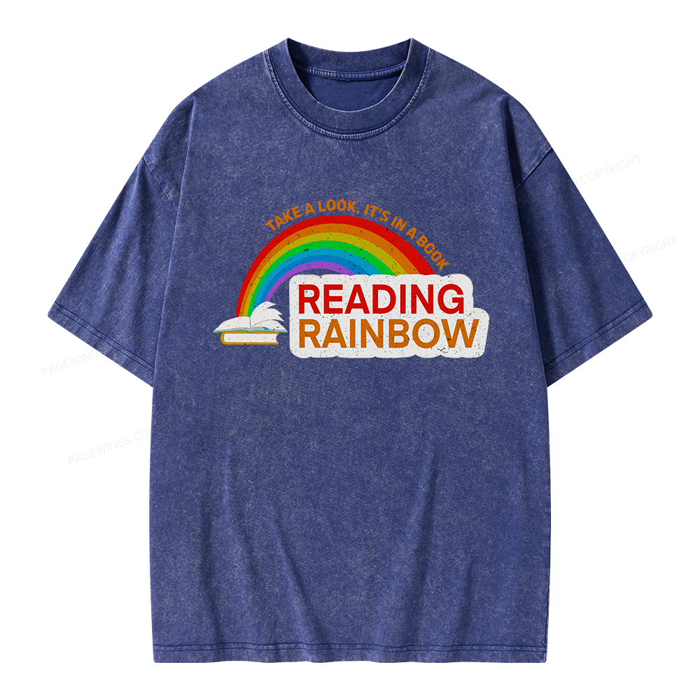 Pagewings Reading With Rainbow Unisex Washed T-shirt