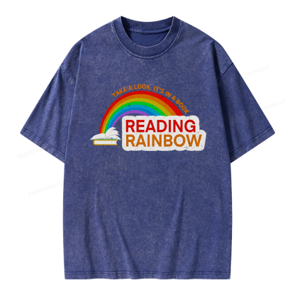Pagewings Reading With Rainbow Unisex Washed T-shirt