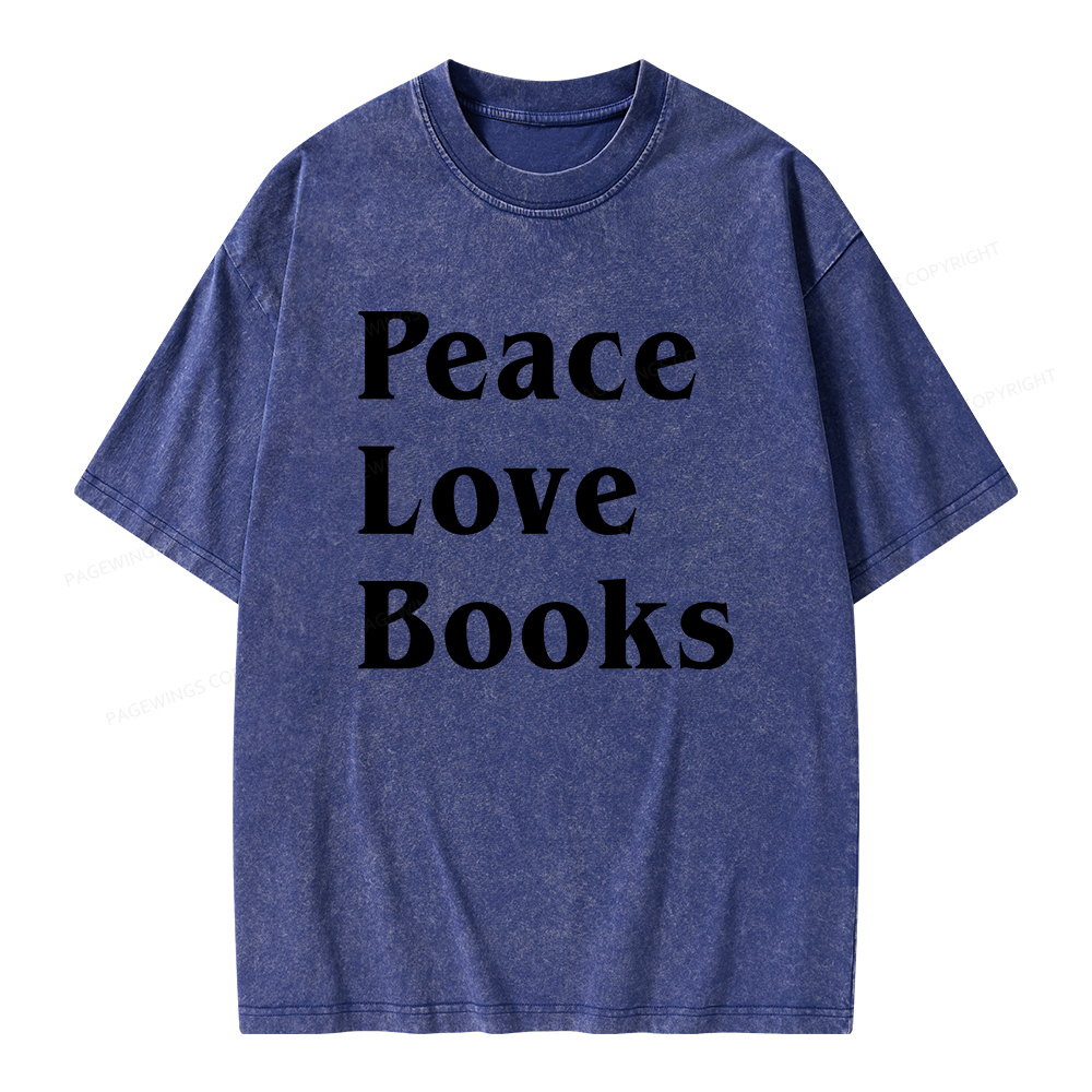 Pagewings Peace Love Books Unisex Washed T-shirt