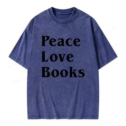 Pagewings Peace Love Books Unisex Washed T-shirt