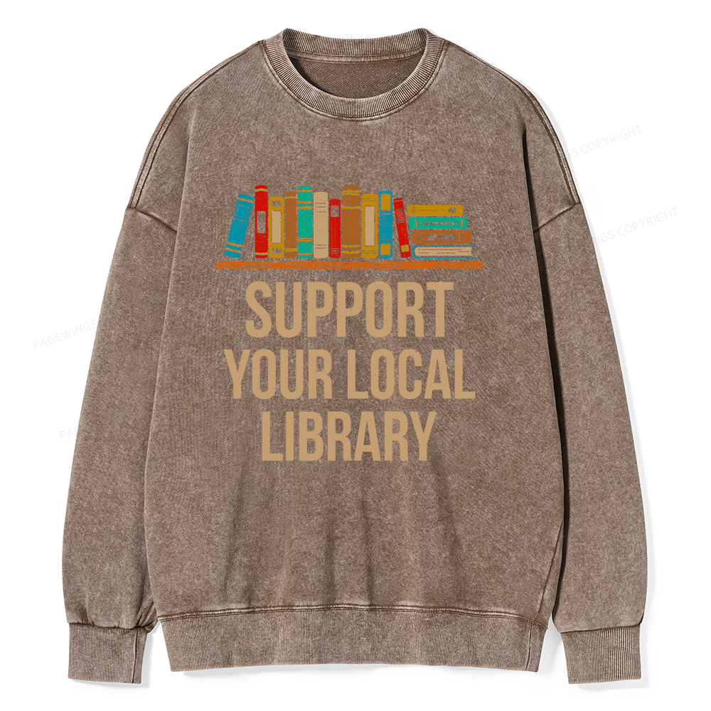Pagewings Support Your Local Library Unisex Washed Sweatshirt