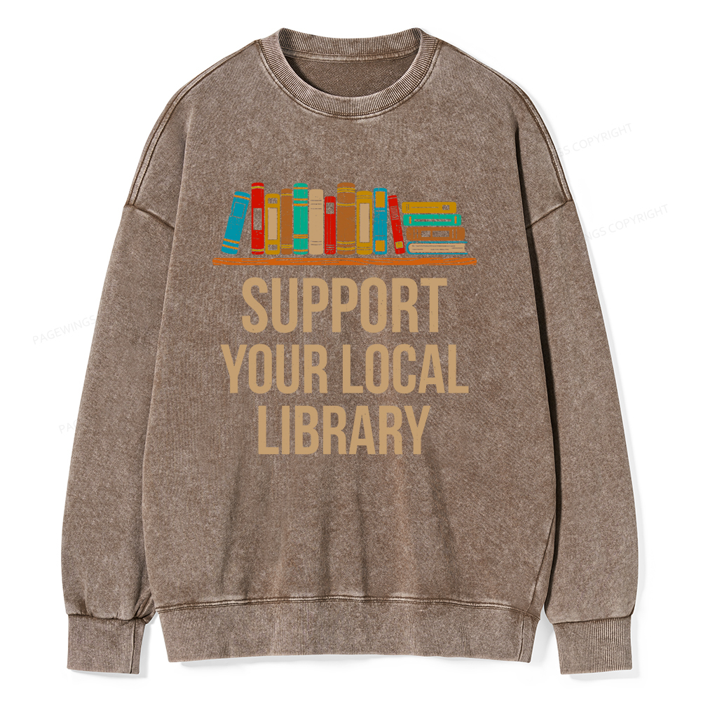 Pagewings Support Your Local Library Unisex Washed Sweatshirt