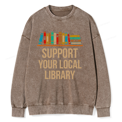 Pagewings Support Your Local Library Unisex Washed Sweatshirt