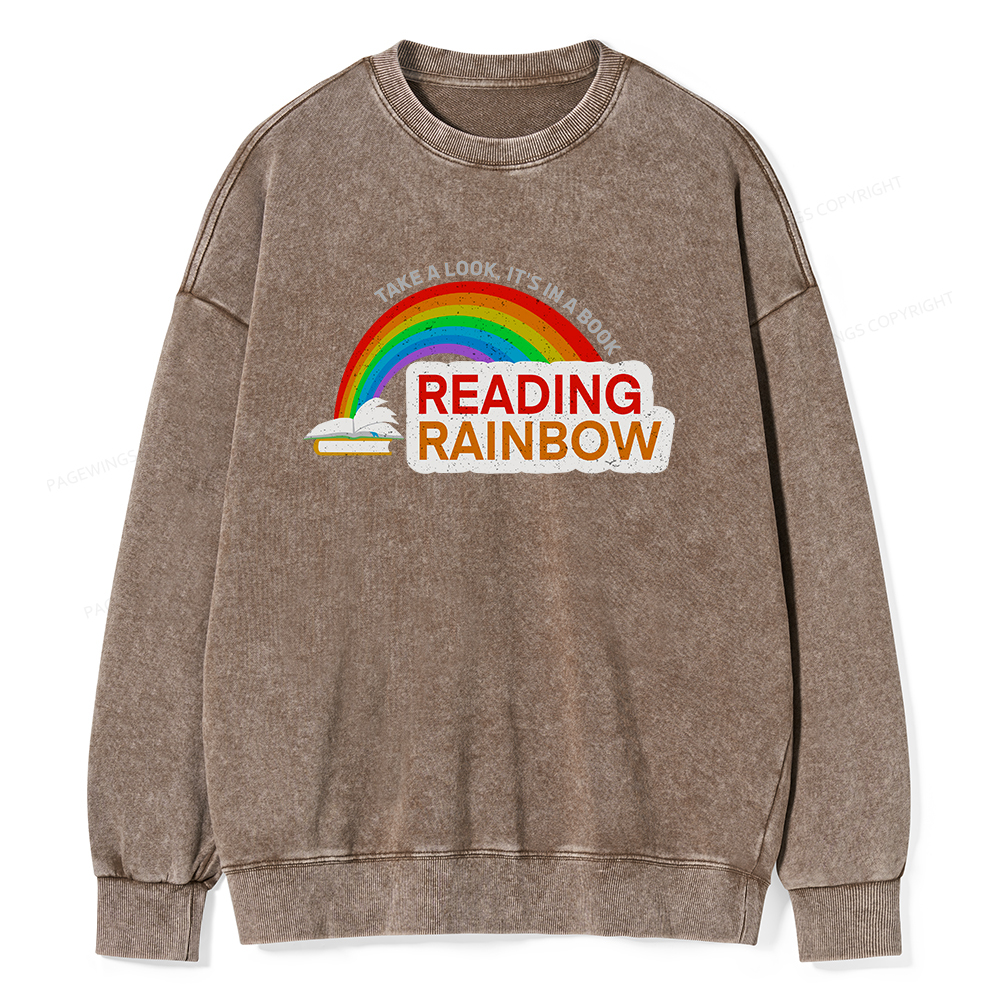 Pagewings Reading With Rainbow Unisex Washed Sweatshirt