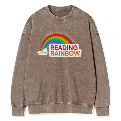 Pagewings Reading With Rainbow Unisex Washed Sweatshirt