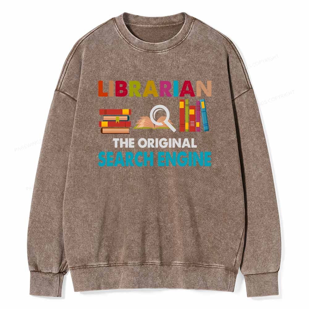 Pagewings Librarian Tees The Original Search Engine Book Unisex Washed Sweatshirt