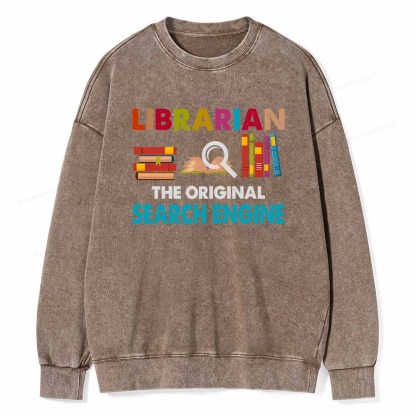Pagewings Librarian Tees The Original Search Engine Book Unisex Washed Sweatshirt