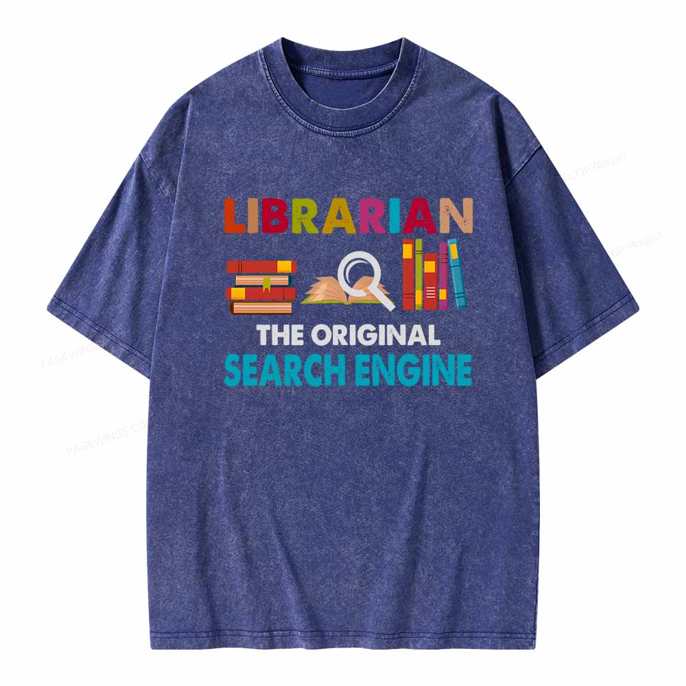 Pagewings Librarian Tees The Original Search Engine Book Unisex Washed T-shirt