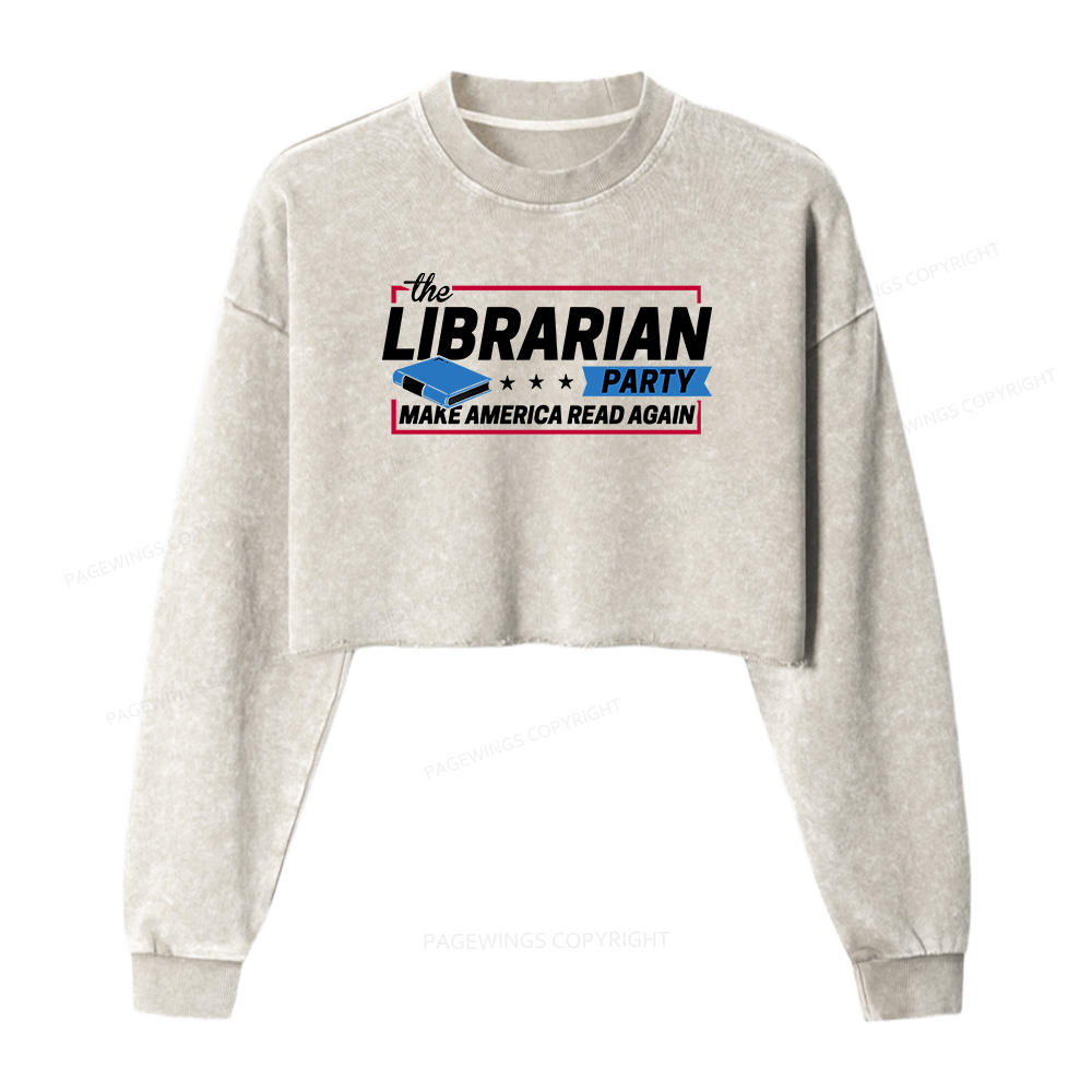 Pagewings The Librarian Party Women Washed Crop Sweatshirt