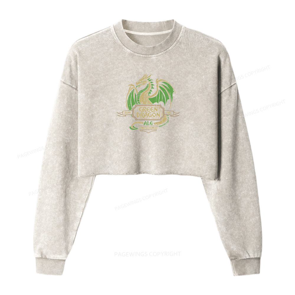 Pagewings Green Dragon Ale Women Washed Crop Sweatshirt