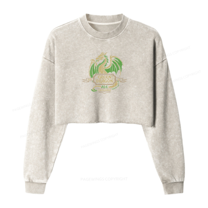 Pagewings Green Dragon Ale Women Washed Crop Sweatshirt