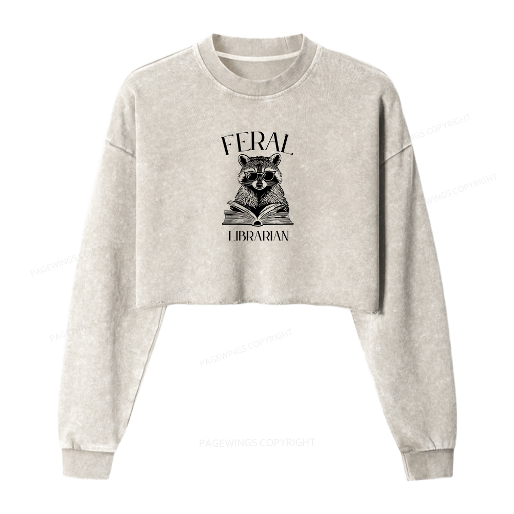 Pagewings Feral Librarian Women Washed Crop Sweatshirt