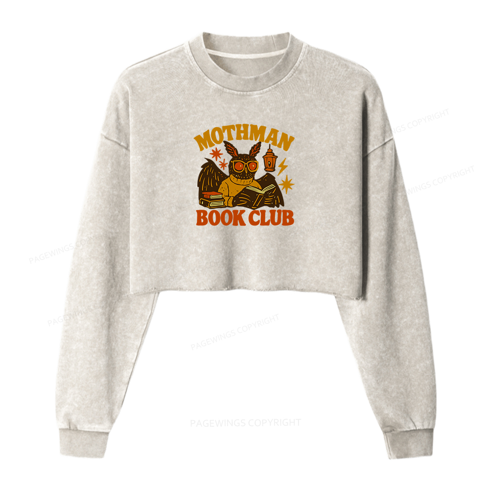 Pagewings Mothman Book Club Women Washed Crop Sweatshirt
