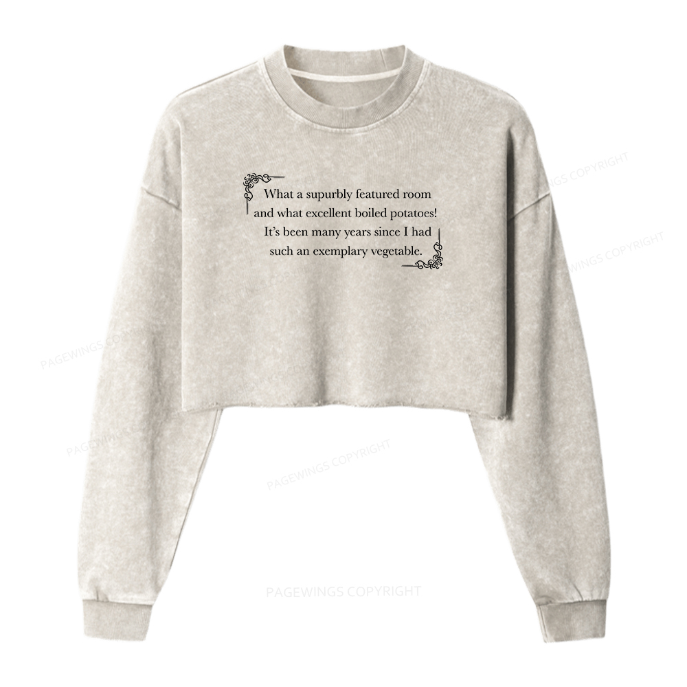Pagewings Excellent Boiled Potatoes Women Washed Crop Sweatshirt