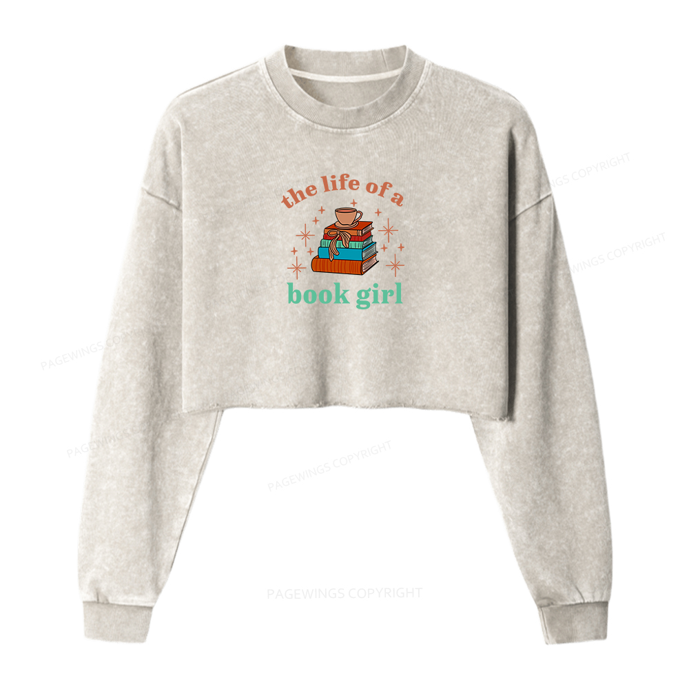 Pagewings The Life of a Book Girl Women Washed Crop Sweatshirt