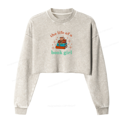 Pagewings The Life of a Book Girl Women Washed Crop Sweatshirt