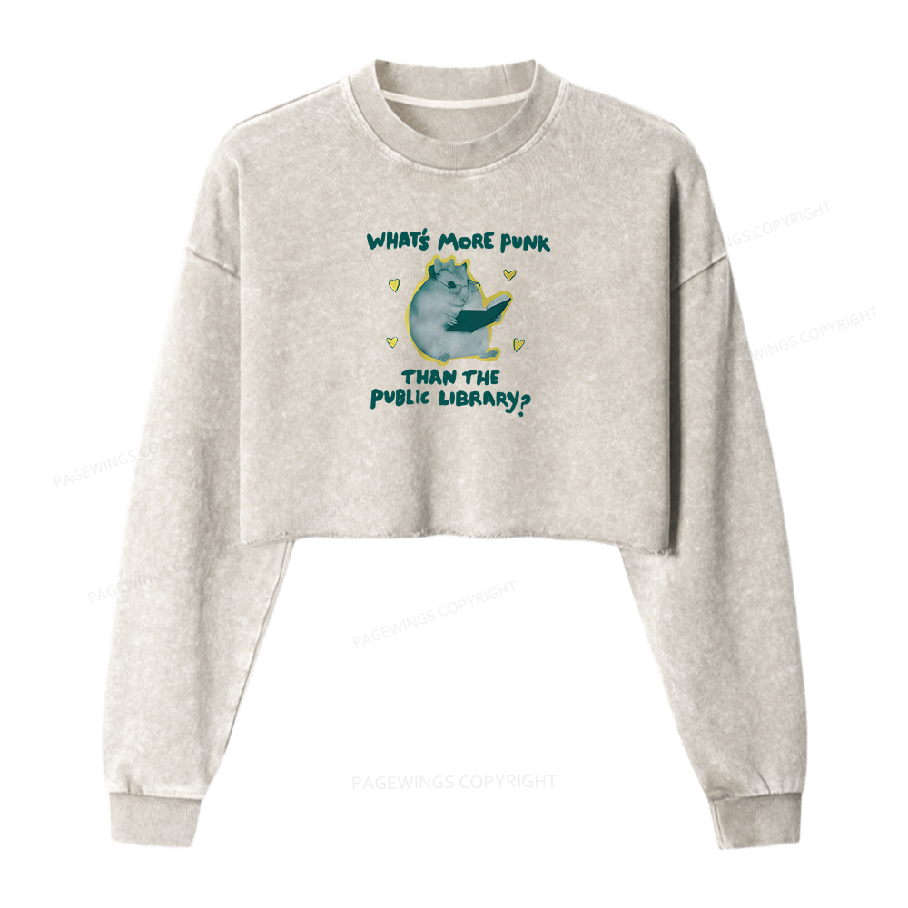 Pagewings What’s More Punk Than The Public Library Women Washed Crop Sweatshirt